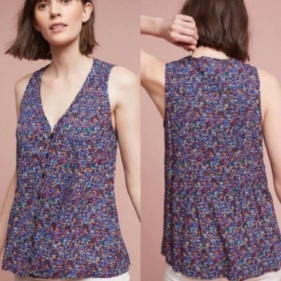 Anthropologie Maeve Lila Pintucked Sleeveless Top Size Small Bohemian Print Boho - Picture 1 of 10